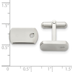 Stainless Steel Diamond Cufflinks with Polished Finish and Engravable Gift Box