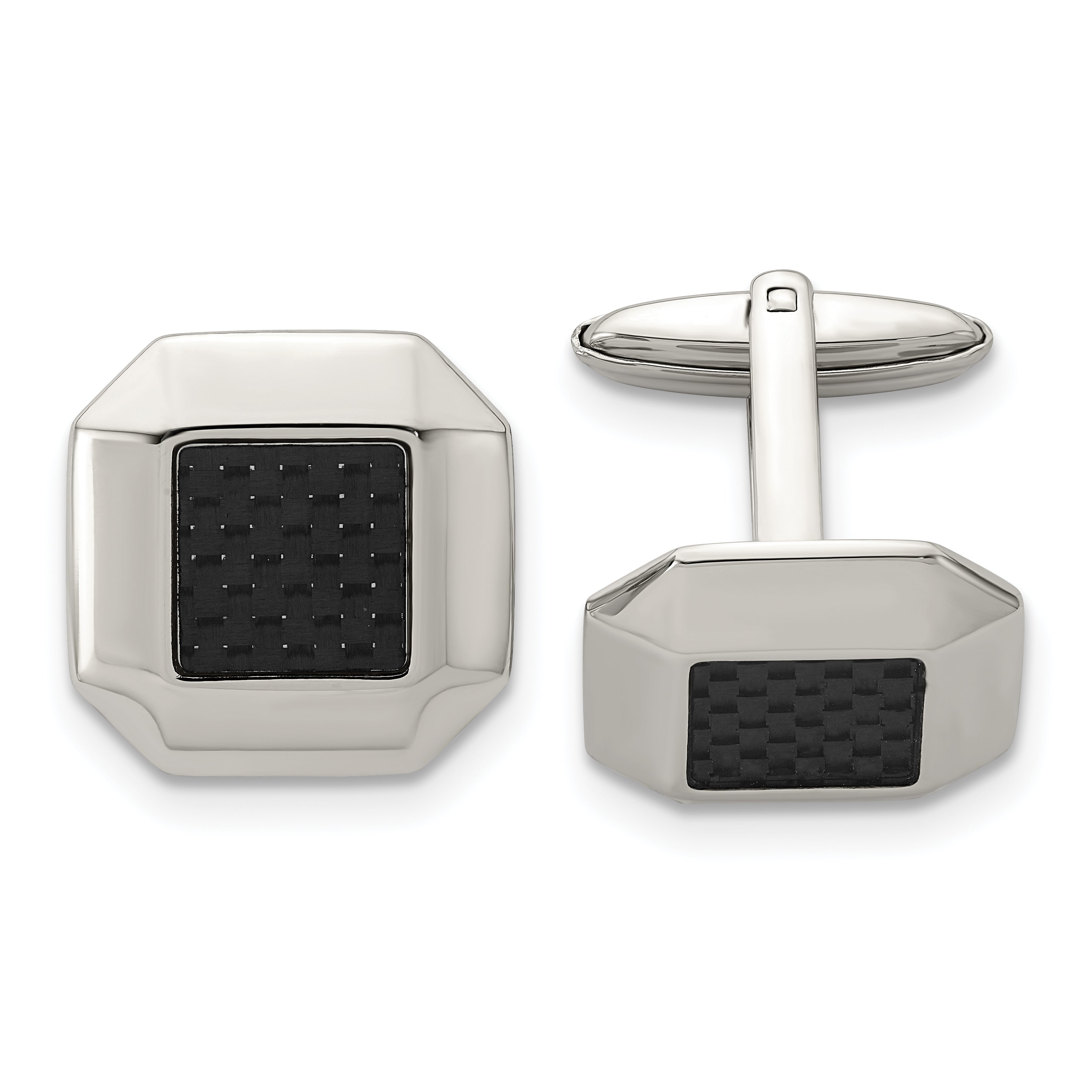 Chisel Stainless Steel Polished Black Carbon Fiber Inlay Cufflinks