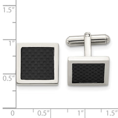 Chisel Stainless Steel Polished Black Carbon Fiber Inlay Square Cufflinks