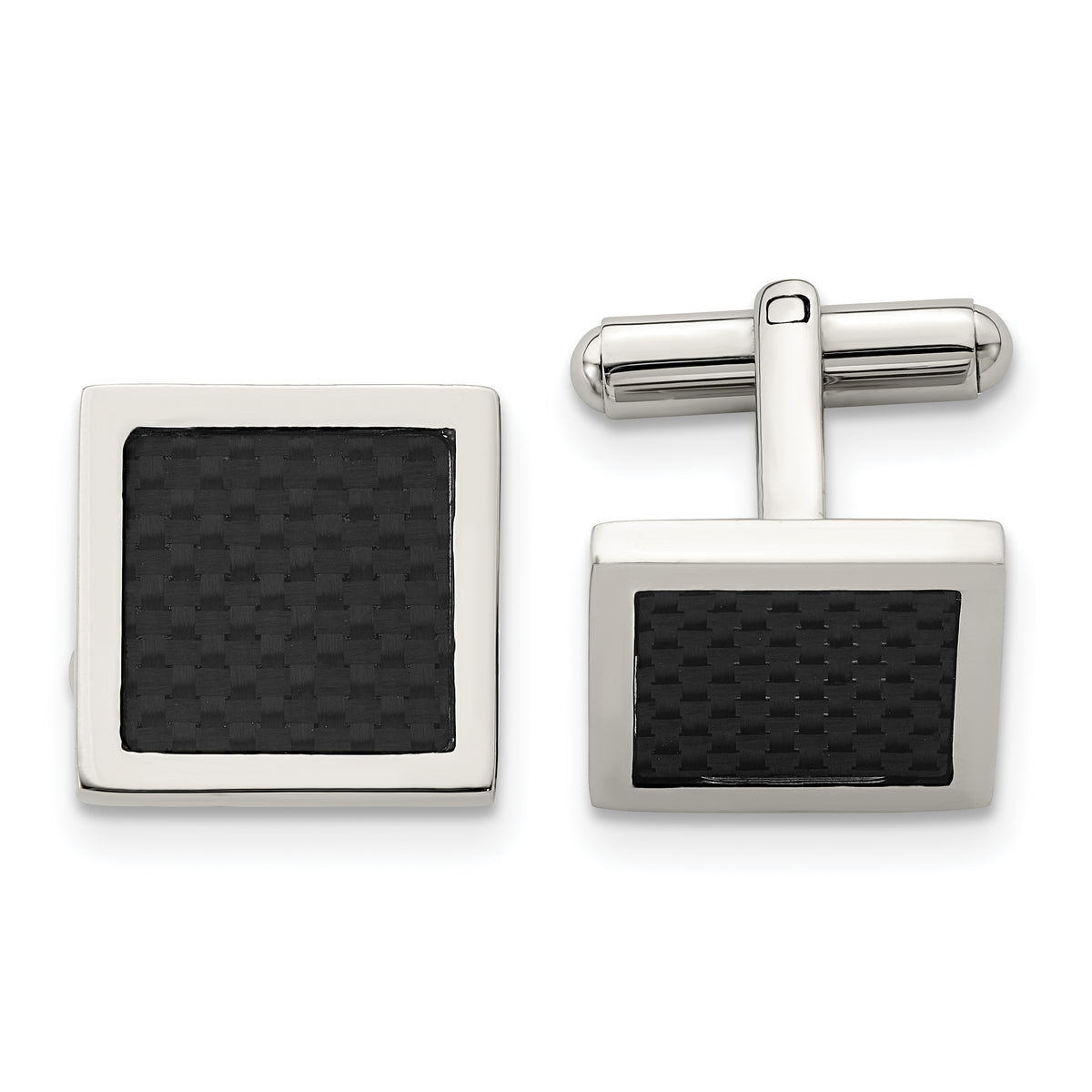 Chisel Stainless Steel Polished Black Carbon Fiber Inlay Square Cufflinks