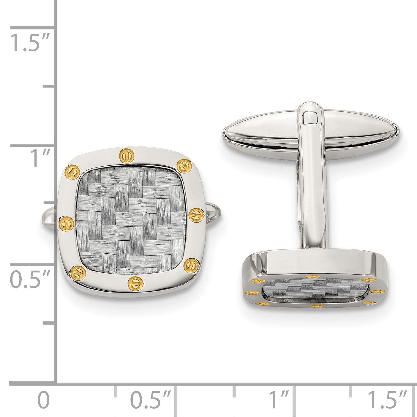 Chisel Stainless Steel Polished Yellow IP-plated with Grey Carbon Fiber Inlay Cufflinks