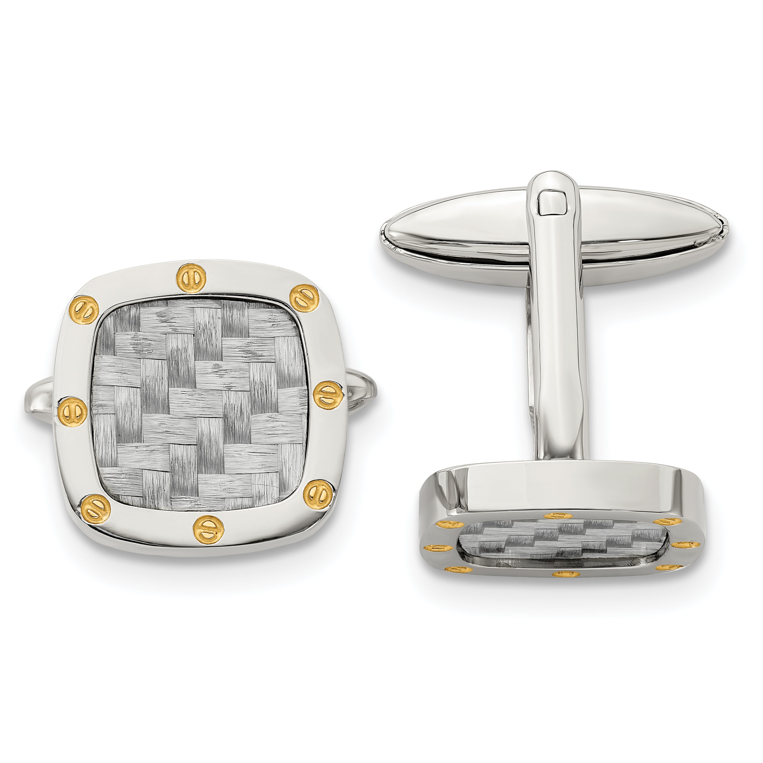Chisel Stainless Steel Polished Yellow IP-plated with Grey Carbon Fiber Inlay Cufflinks