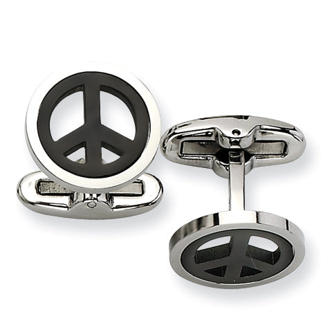 Stainless Steel Black-plated Peace Symbol Cufflinks
