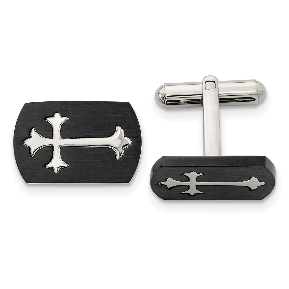 Chisel Stainless Steel Brushed and Polished Black IP-plated Cross Cufflinks