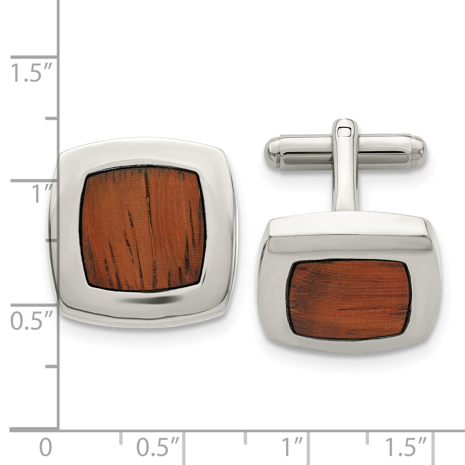 Chisel Stainless Steel Polished Koa Wood Inlay Rounded Square Cufflinks
