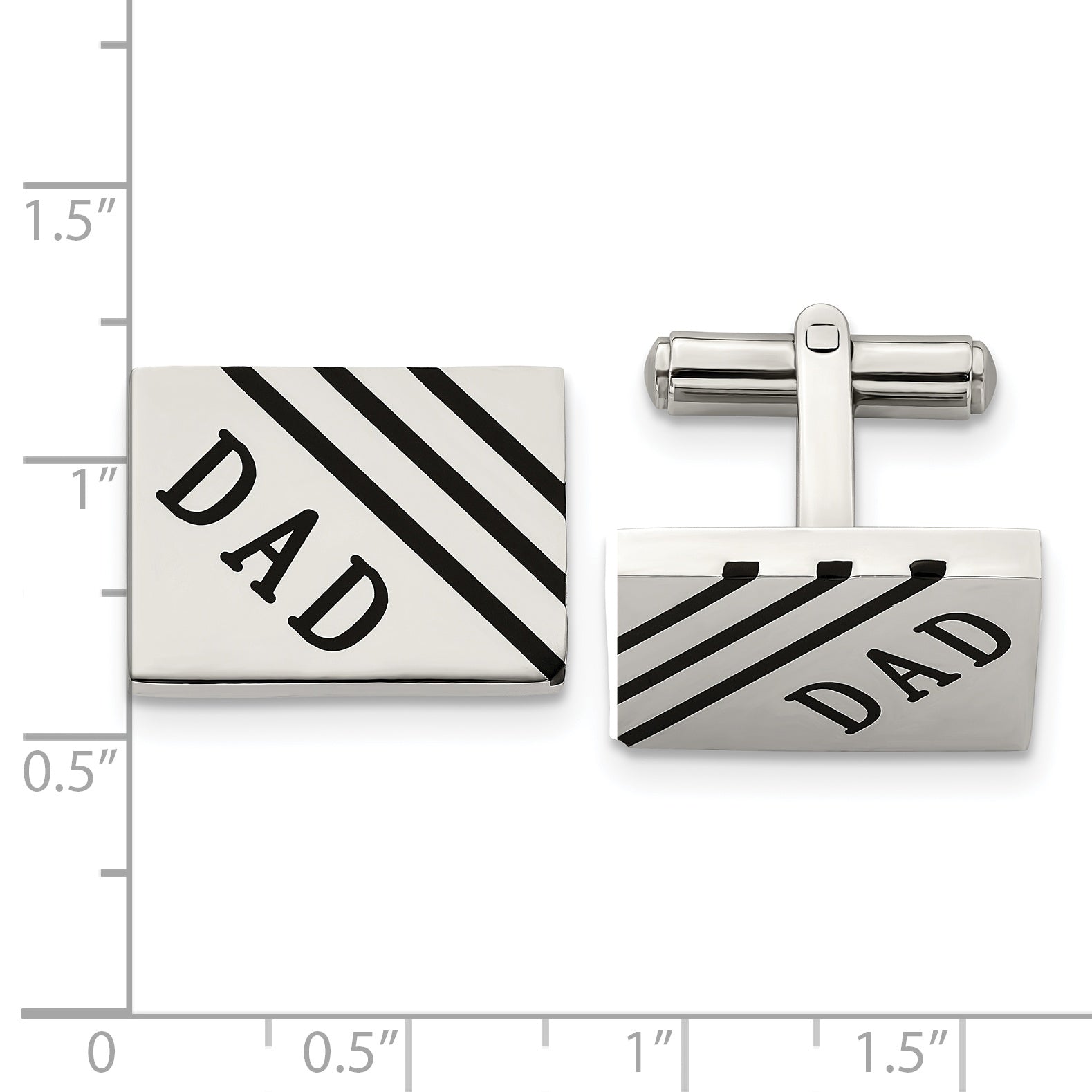 Stainless Steel Dad Cufflinks with Polished Black Enamel  Gift Ready
