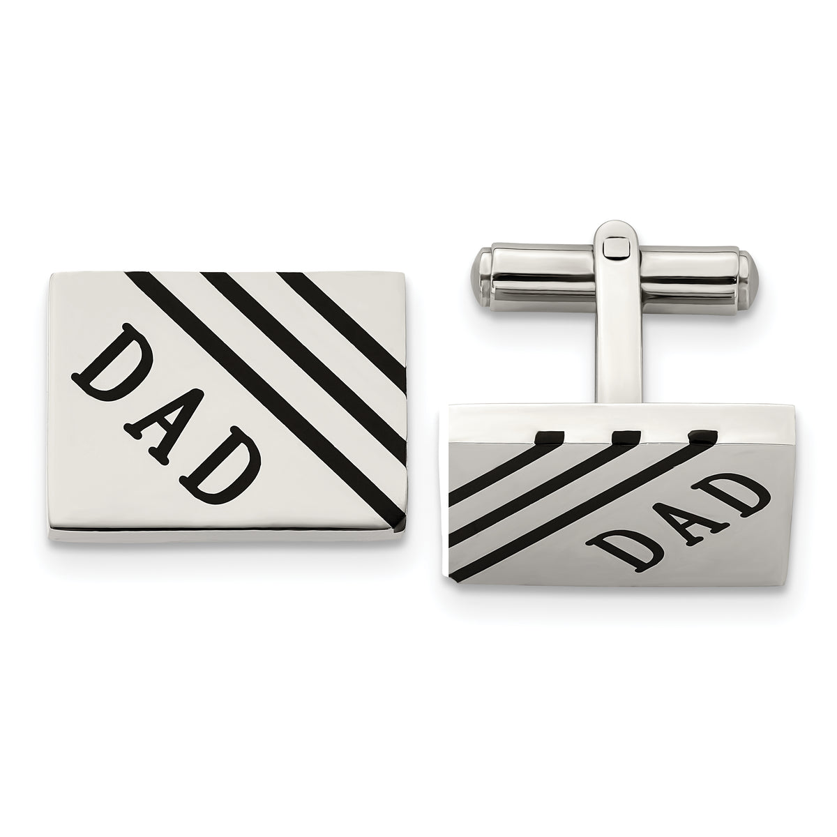 Chisel Stainless Steel Polished Enameled Dad Rectangle Cufflinks
