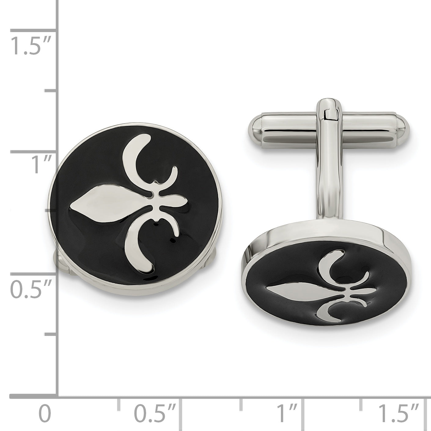 Stainless Steel Fleur de Lis Cufflinks with Polished Black Enamel  Gift Ready