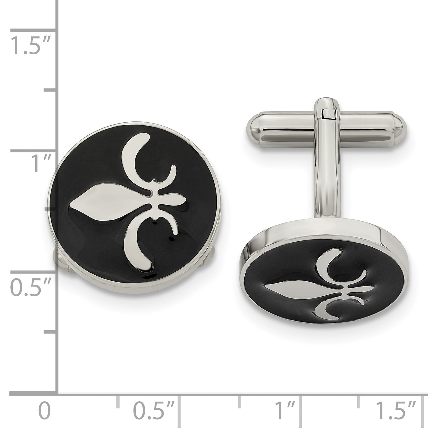 Chisel Stainless Steel Polished Enameled with Fleur de lis Circle Cufflinks