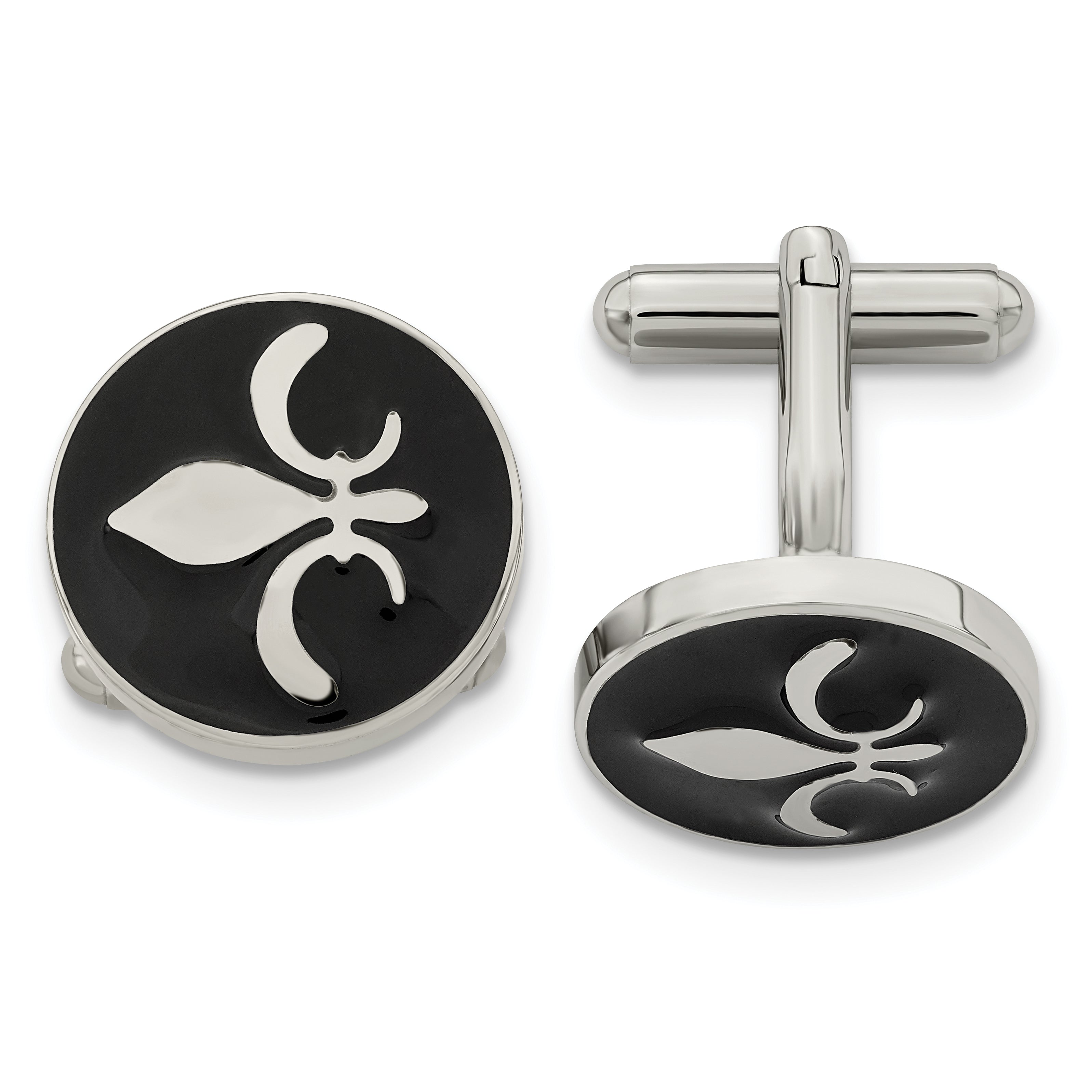 Chisel Stainless Steel Polished Enameled with Fleur de lis Circle Cufflinks Main image