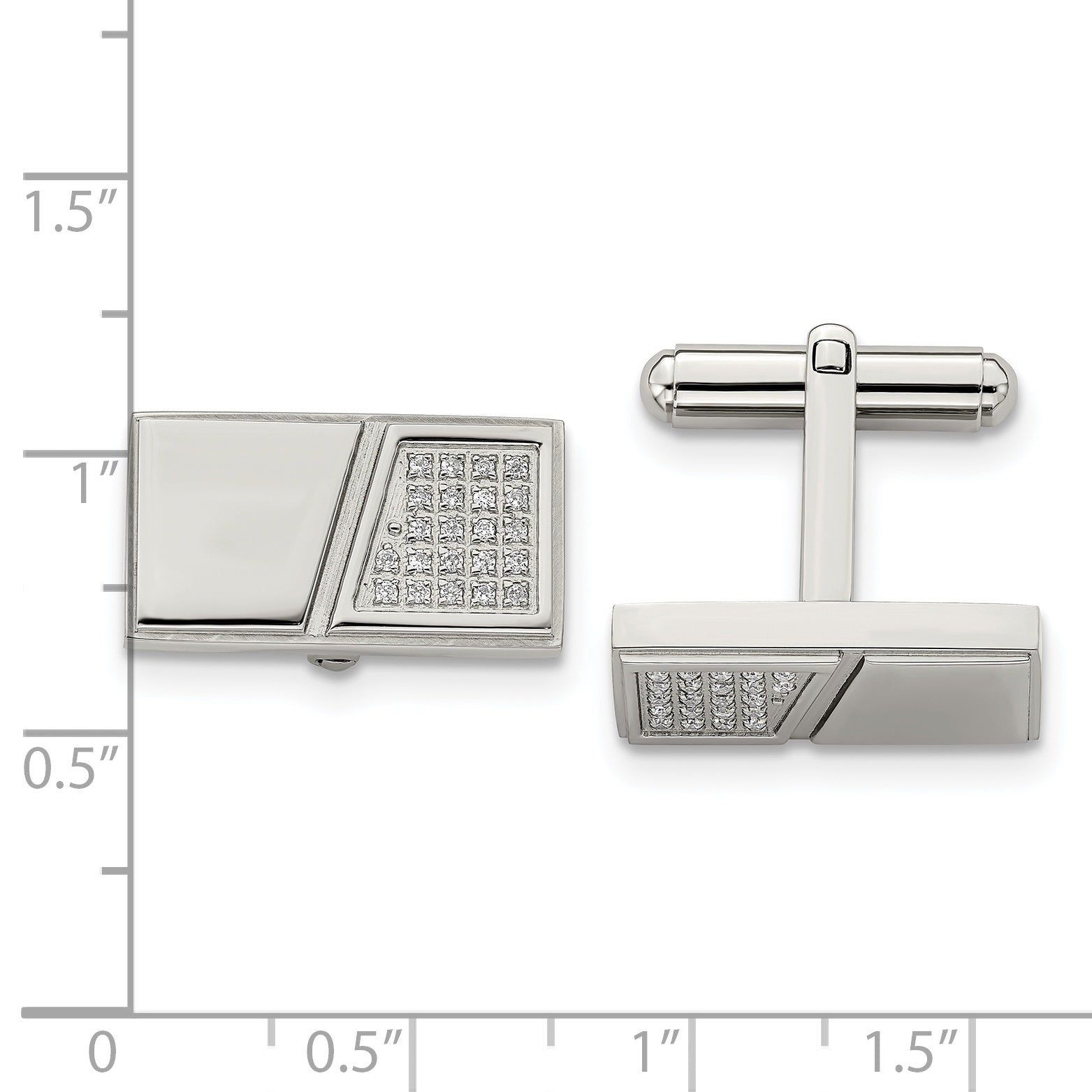 Stainless Steel Polished CZ Rectangle Cufflinks