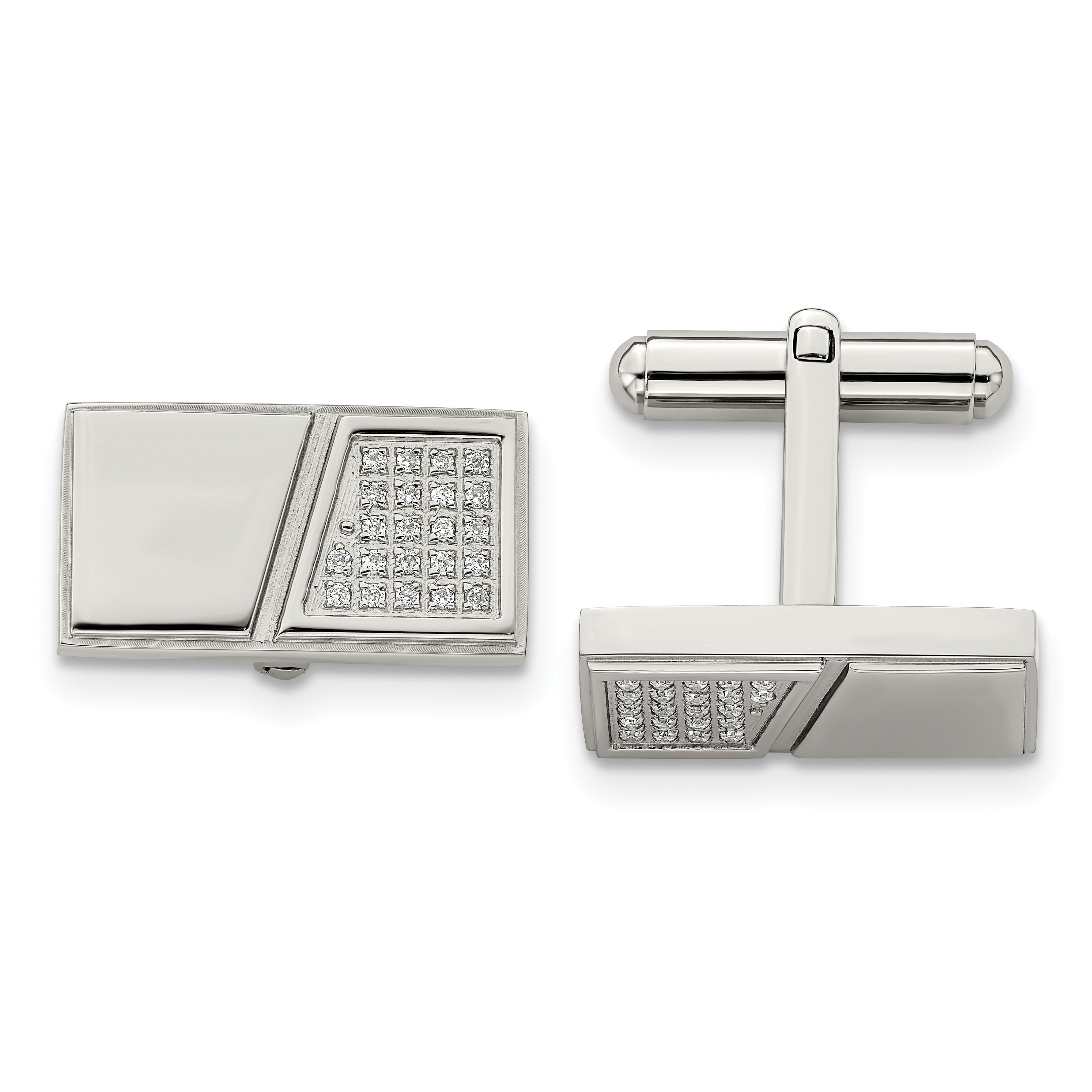 Stainless Steel Polished CZ Rectangle Cufflinks Main image