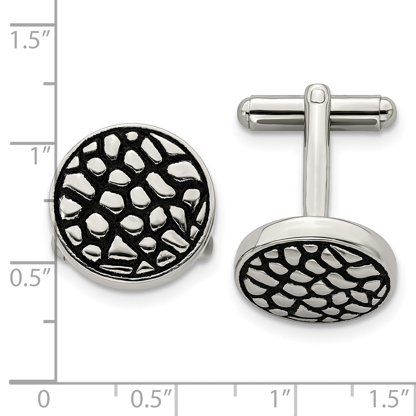 Stainless Steel Antiqued Polished and Textured Circle Cufflinks