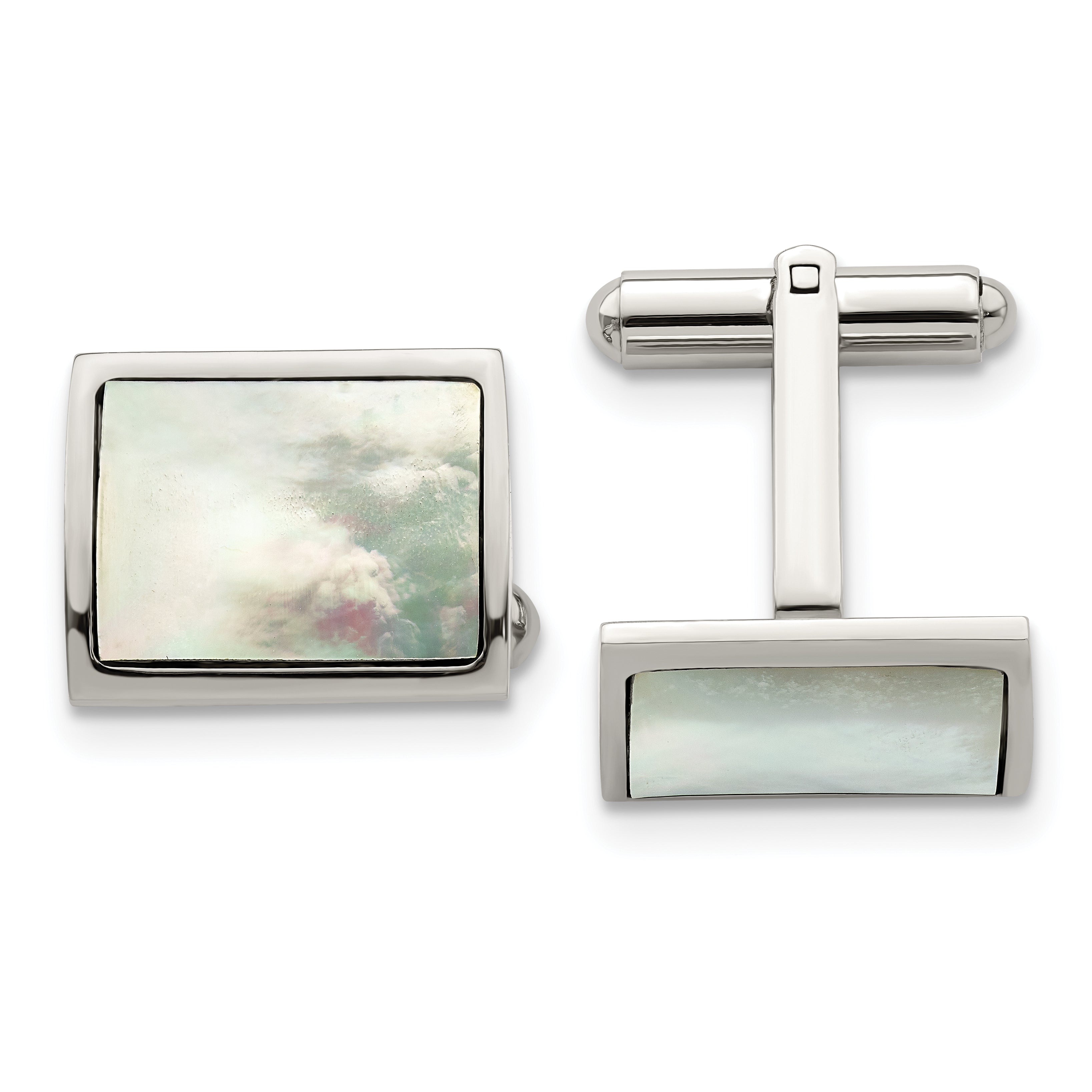 Chisel Stainless Steel Polished Mother Of Pearl Cufflinks