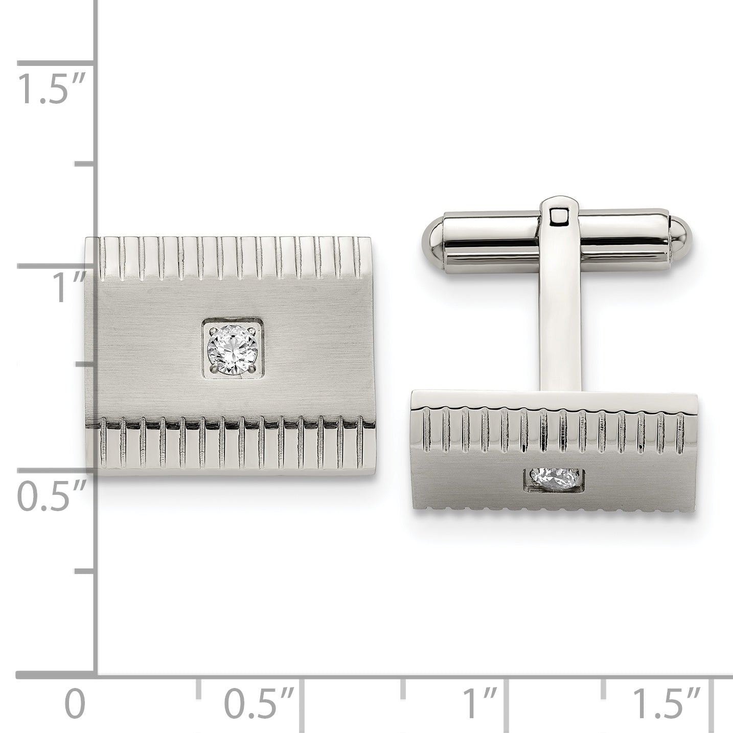 Stainless Steel Brushed Polished and Textured CZ Square Cufflinks