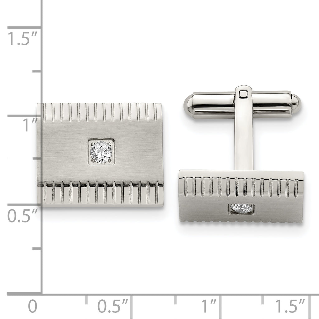 Stainless Steel Men's Cufflinks with Brushed Finish & CZ Detail  Bold, Modern Elegance