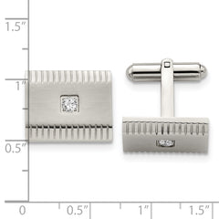 Stainless Steel Brushed Polished and Textured CZ Square Cufflinks