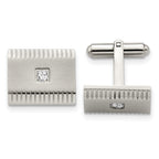 Stainless Steel Brushed Polished and Textured CZ Square Cufflinks