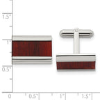 Red Koa Wood Inlay Rectangle Cufflinks in Stainless Steel
