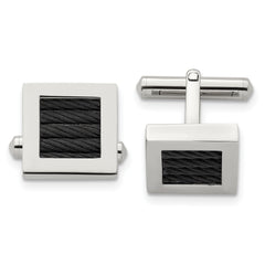 Chisel Stainless Steel Polished Black IP-plated Wire Square Cufflinks