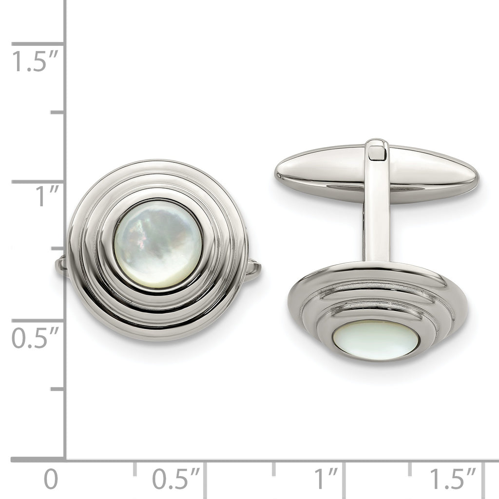 Stainless Steel Mother of Pearl Cufflinks with Polished Finish Elegant Accessory