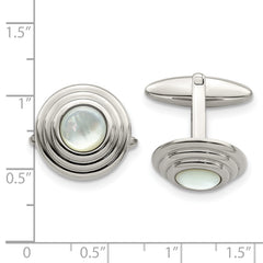 Stainless Steel Mother of Pearl Cufflinks with Polished Finish Elegant Accessory