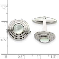 Stainless Steel Polished Mother of Pearl Circle Cufflinks
