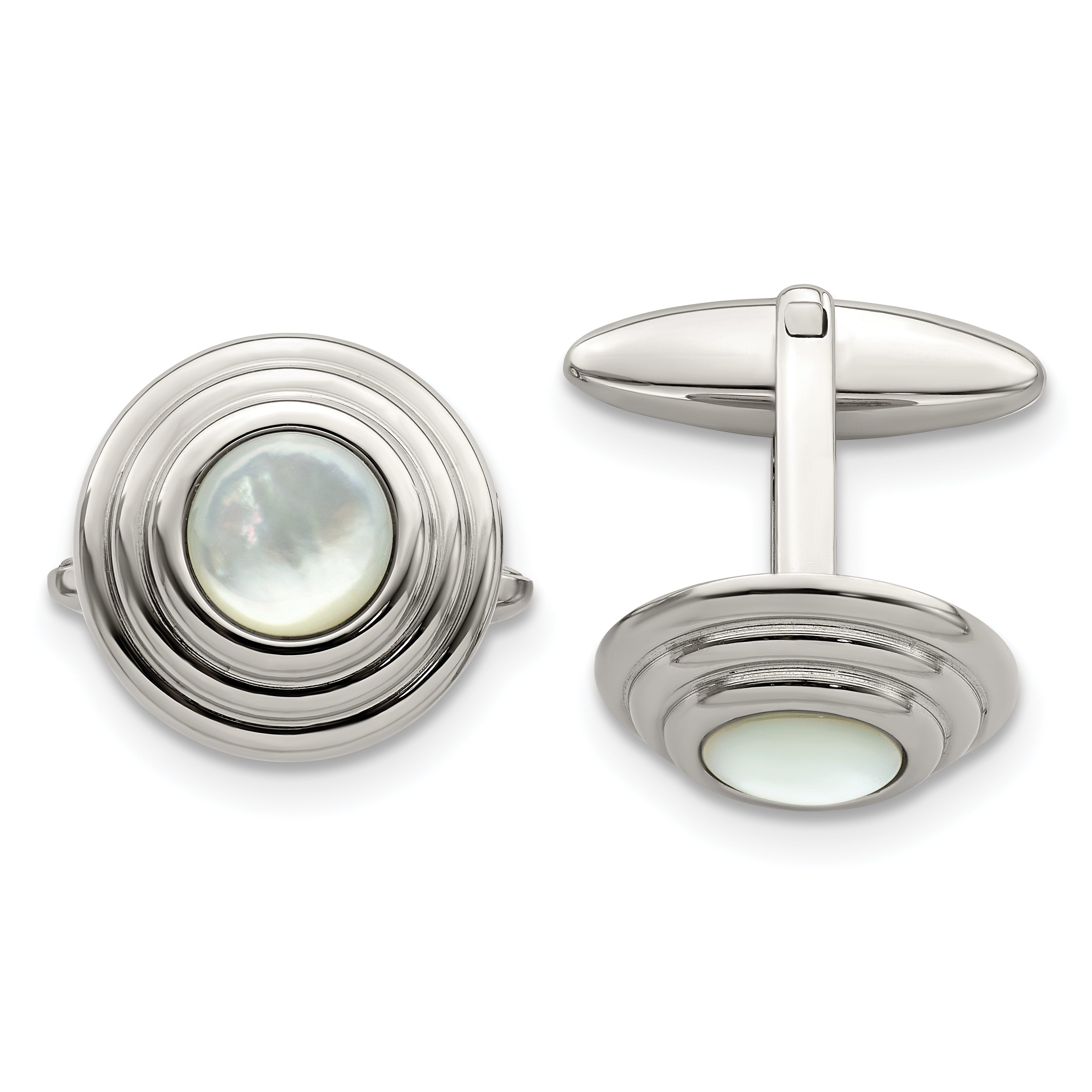 Stainless Steel Polished Mother of Pearl Circle Cufflinks Main image