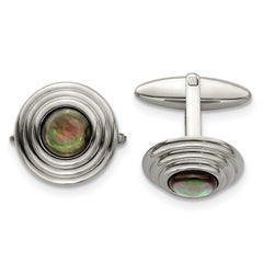 Chisel Stainless Steel Polished Black Mother of Pearl Circle Cufflinks