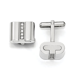 Stainless Steel Brushed and Polished with CZ Square Cufflinks