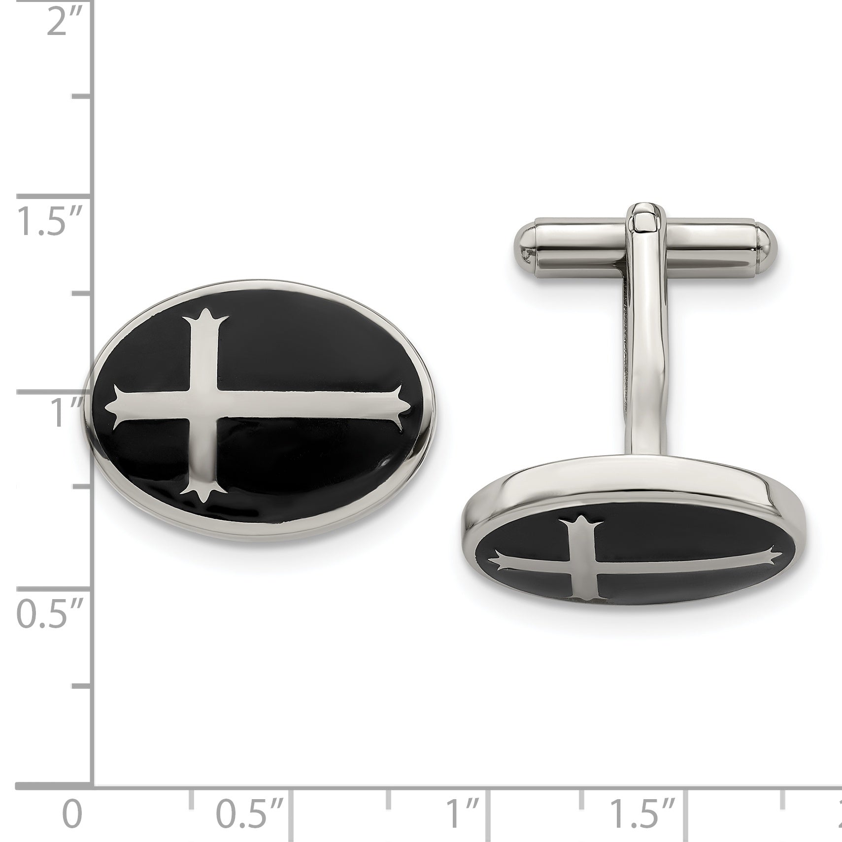 Stainless Steel Cufflinks with Enameled Cross Design Polished Gift Ready