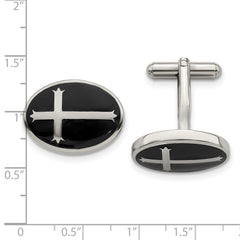 Stainless Steel Cufflinks with Enameled Cross Design Polished Gift Ready