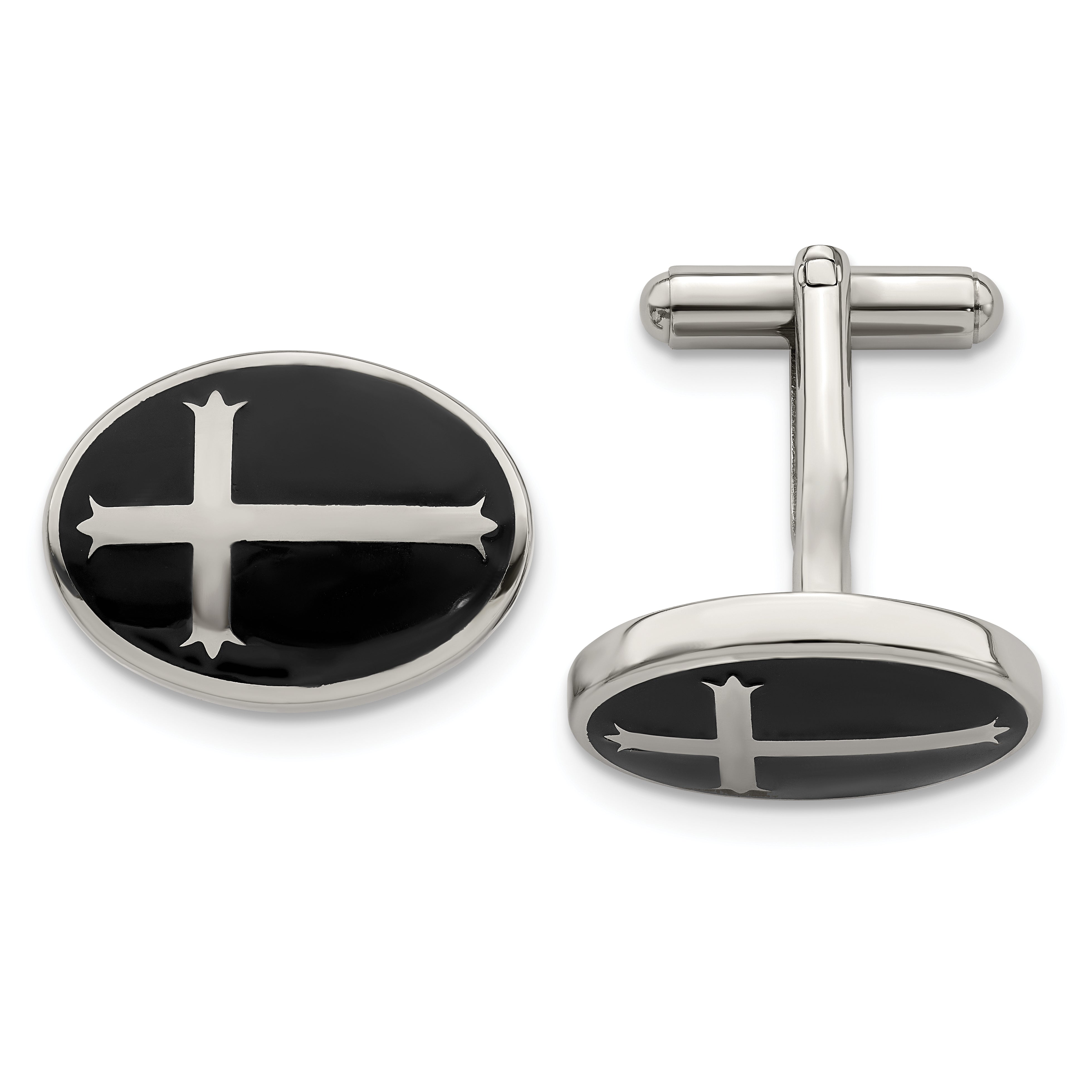 Chisel Stainless Steel Polished Enameled Cross Circle Cufflinks