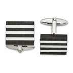 Stainless Steel Brushed and Polished Solid Carbon Fiber Square Cufflinks
