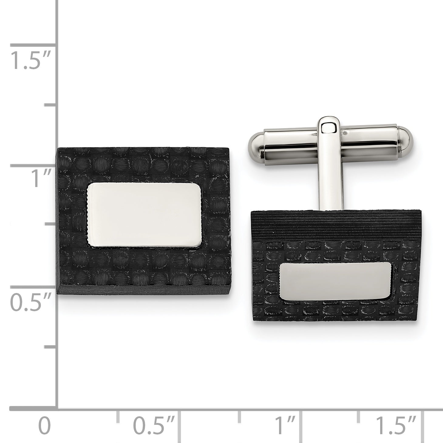 Stainless Steel Brushed and Polished Solid Carbon Fiber Square Cufflinks