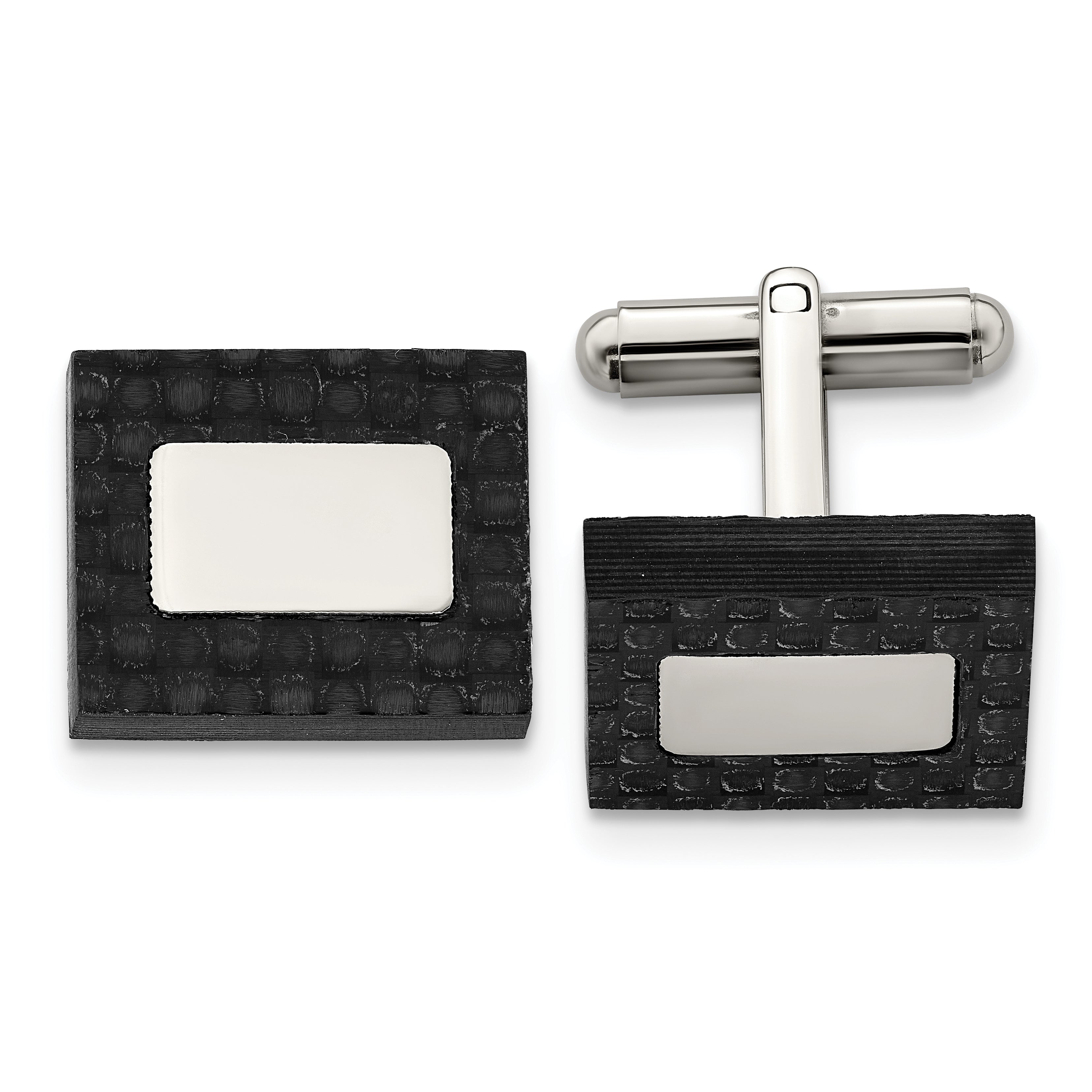 Stainless Steel Brushed and Polished Solid Carbon Fiber Square Cufflinks Main image