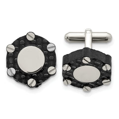 Stainless Steel Brushed and Polished Solid Carbon Fiber Cufflinks