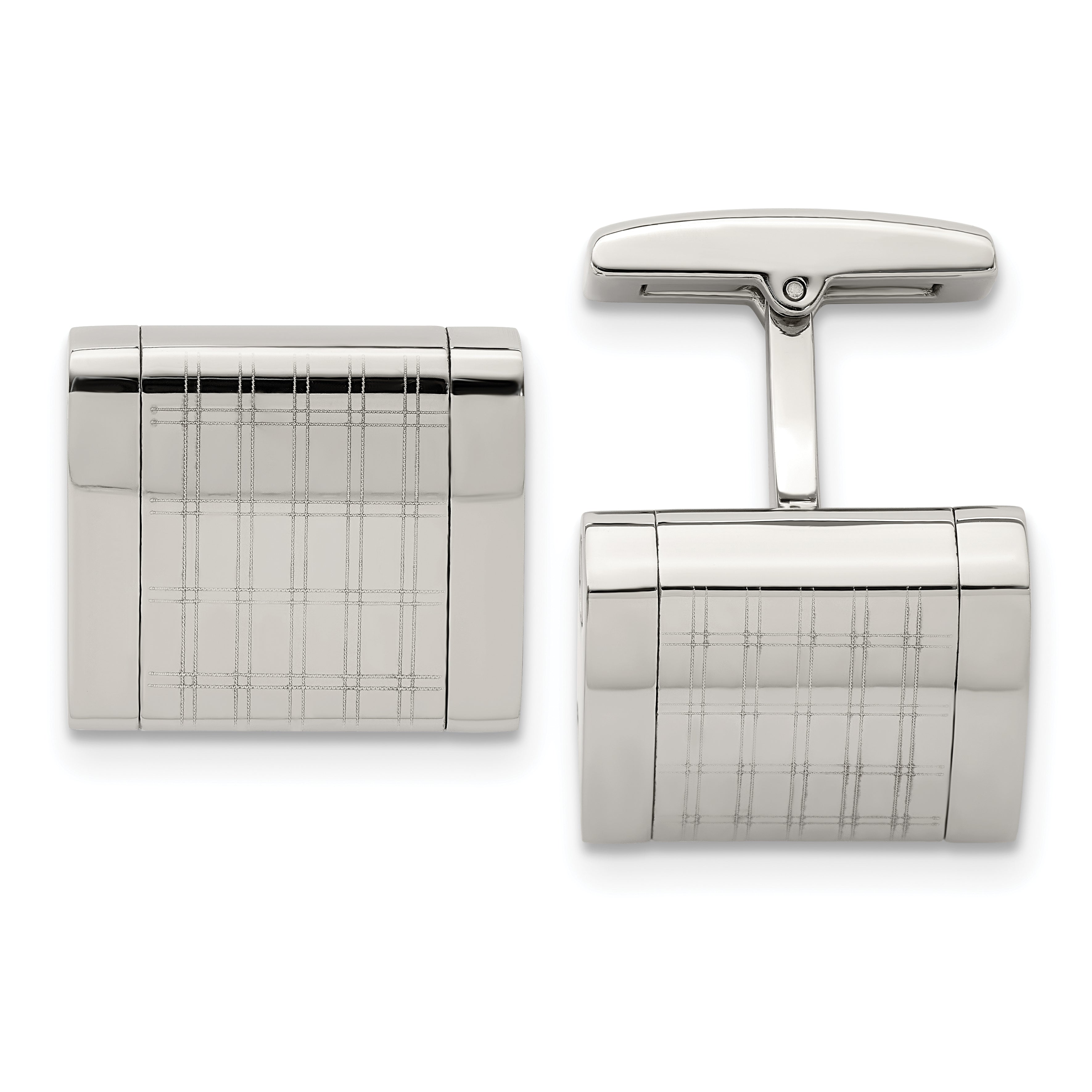 Stainless Steel Polished Laser Design Square Cufflinks