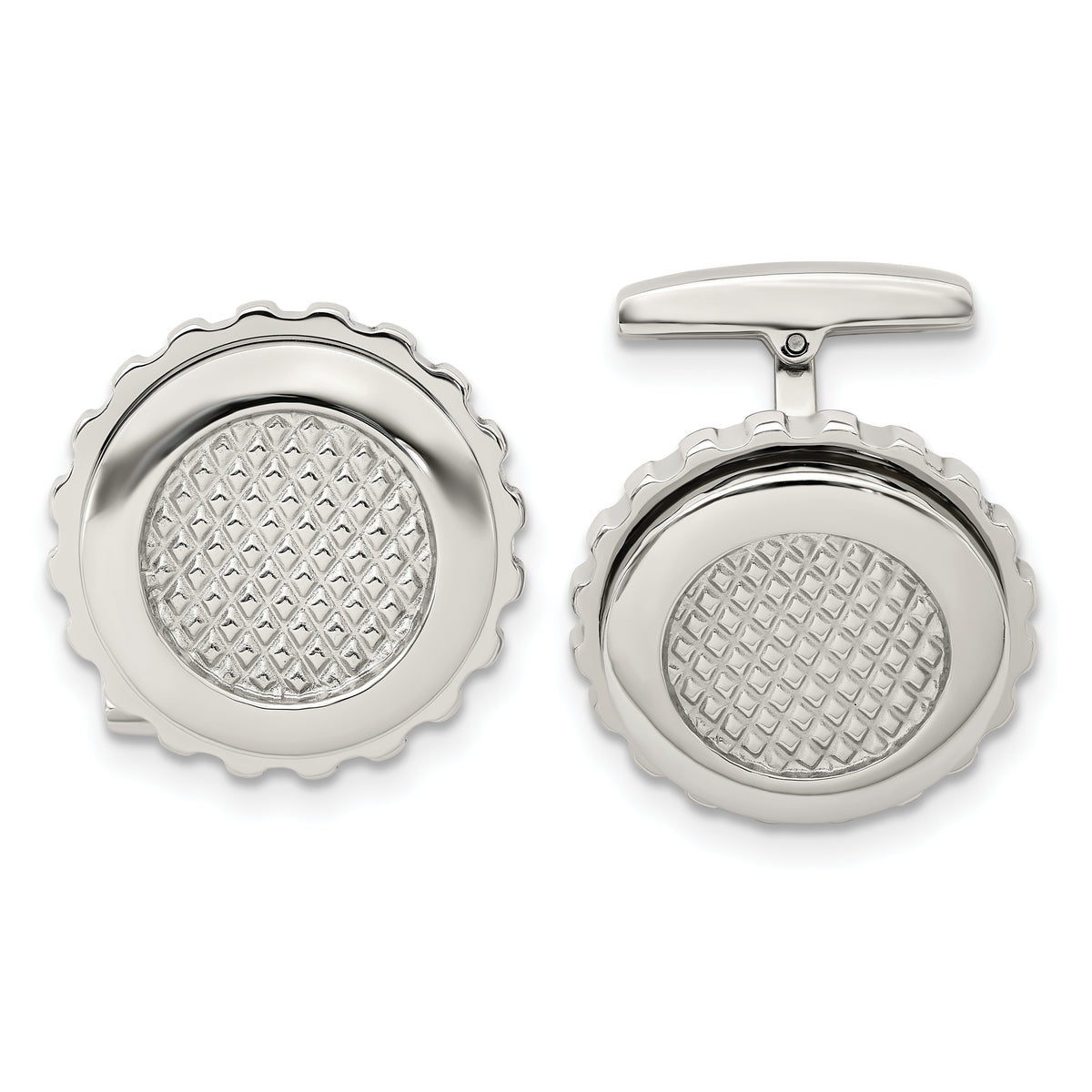 Stainless Steel Polished and Textured Round Cufflinks