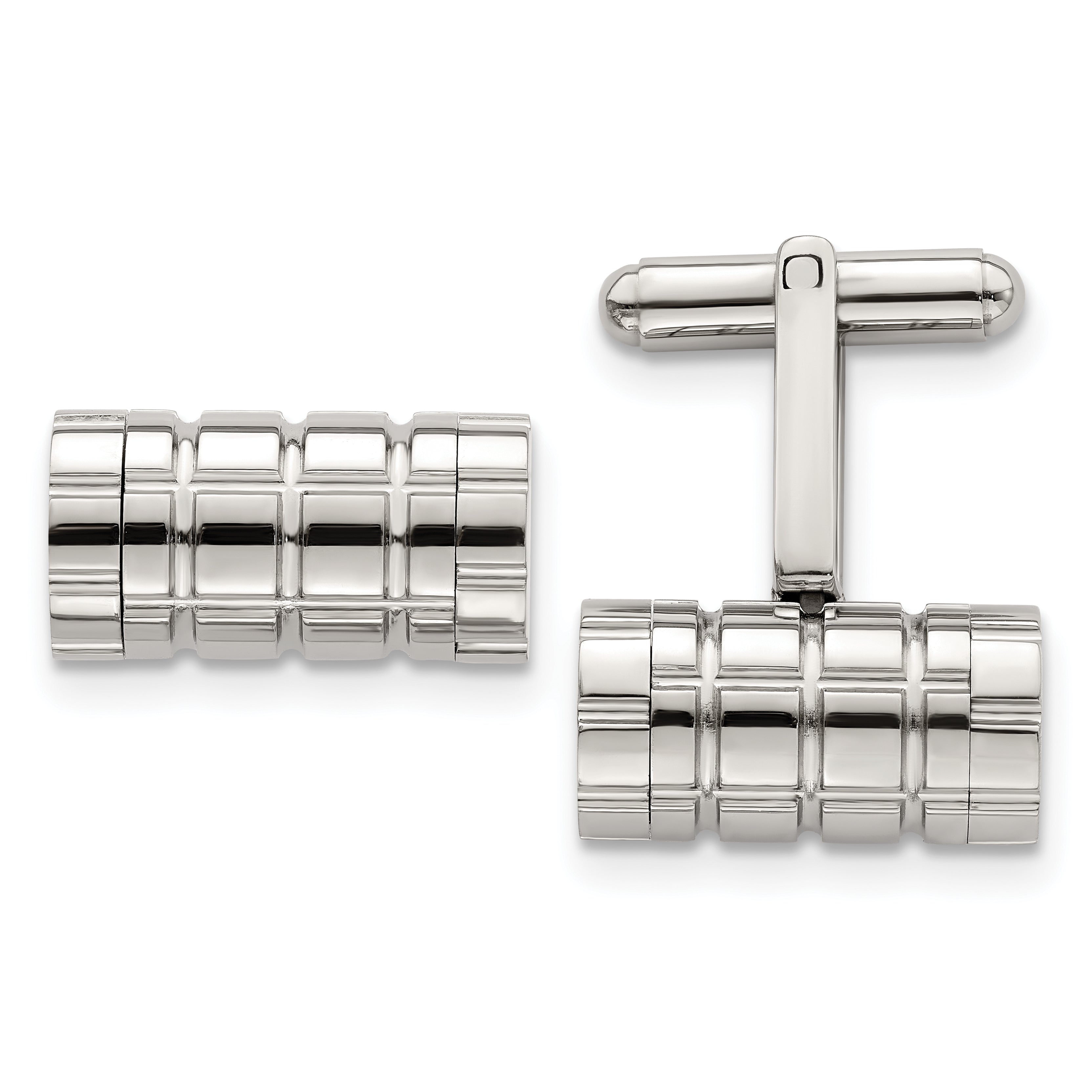 Chisel Stainless Steel Polished Grooved Cylinder Cufflinks
