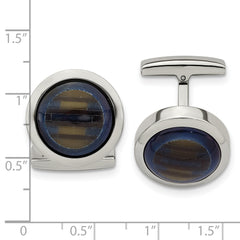 Chisel Stainless Steel Polished Blue and Brown Cat's Eye Circle Cufflinks