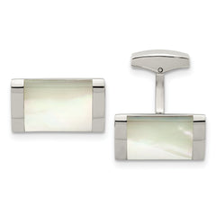 Chisel Stainless Steel Polished Mother of Pearl Rectangle Cufflinks