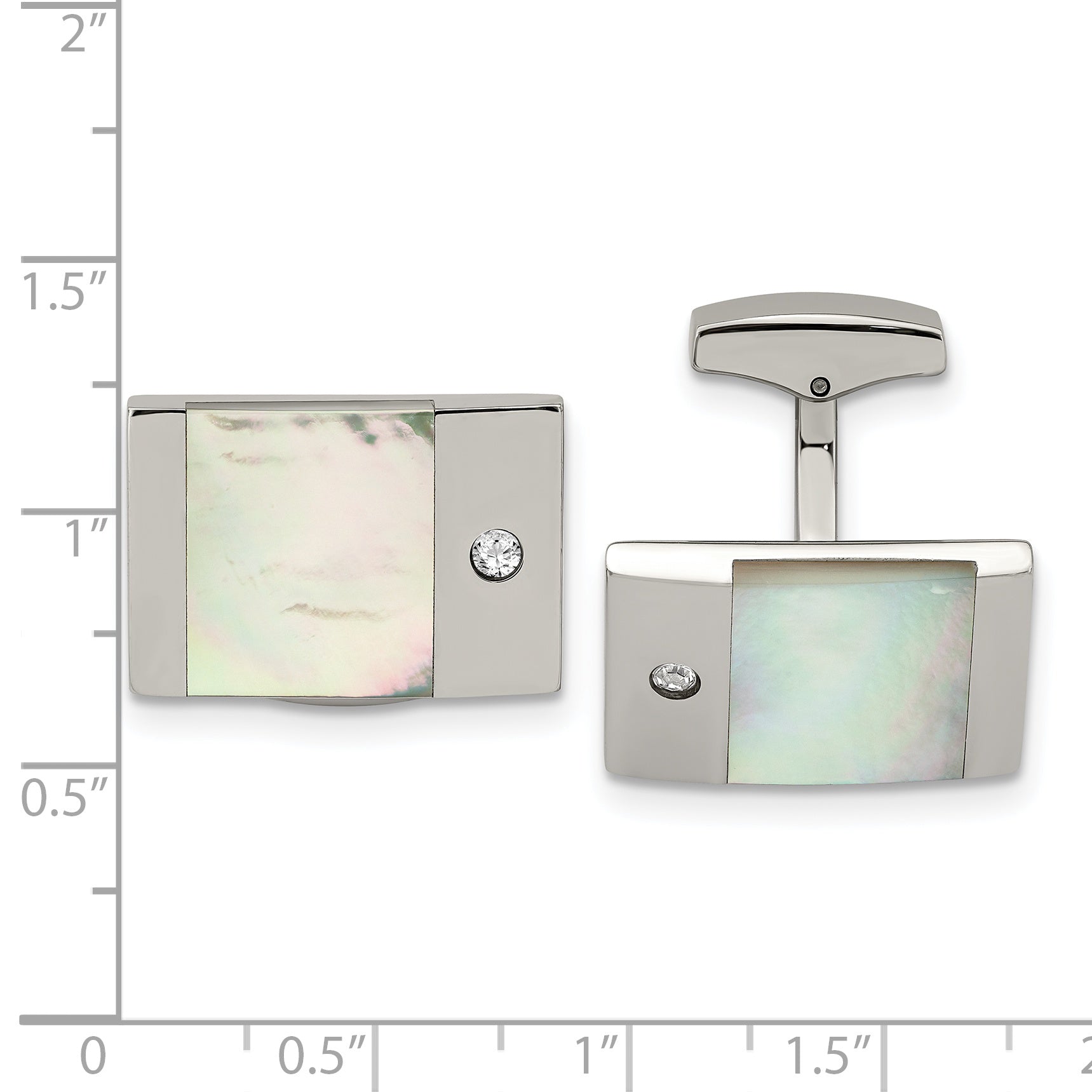 Chisel Stainless Steel Polished Mother of Pearl with CZ Rectangle Cufflinks