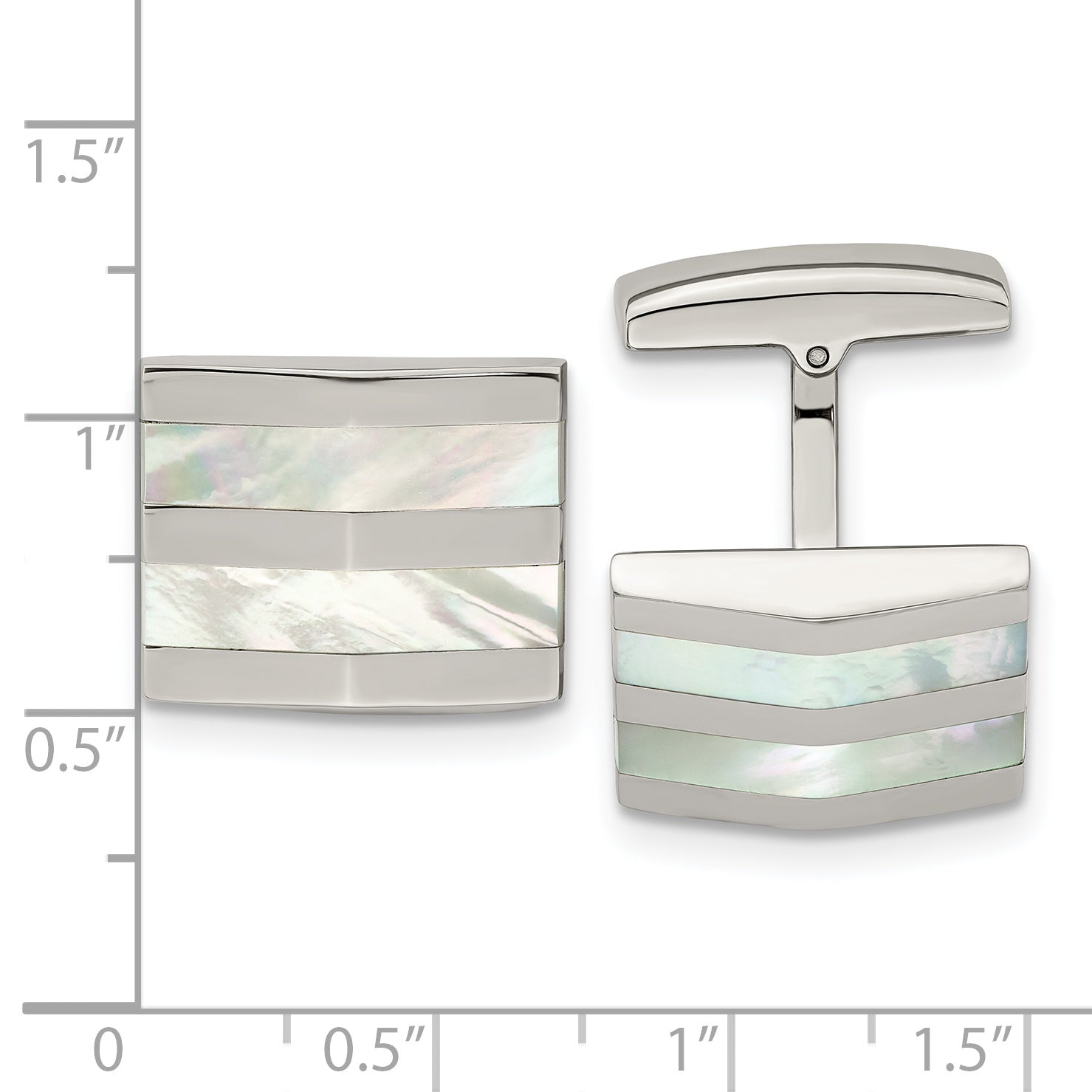 Chisel Stainless Steel Polished Cufflinks with Mother of Pearl Inlay Gift Ready