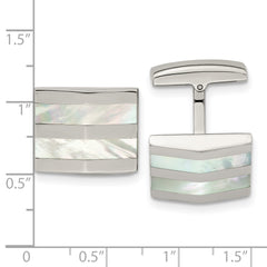 Chisel Stainless Steel Polished Cufflinks with Mother of Pearl Inlay Gift Ready
