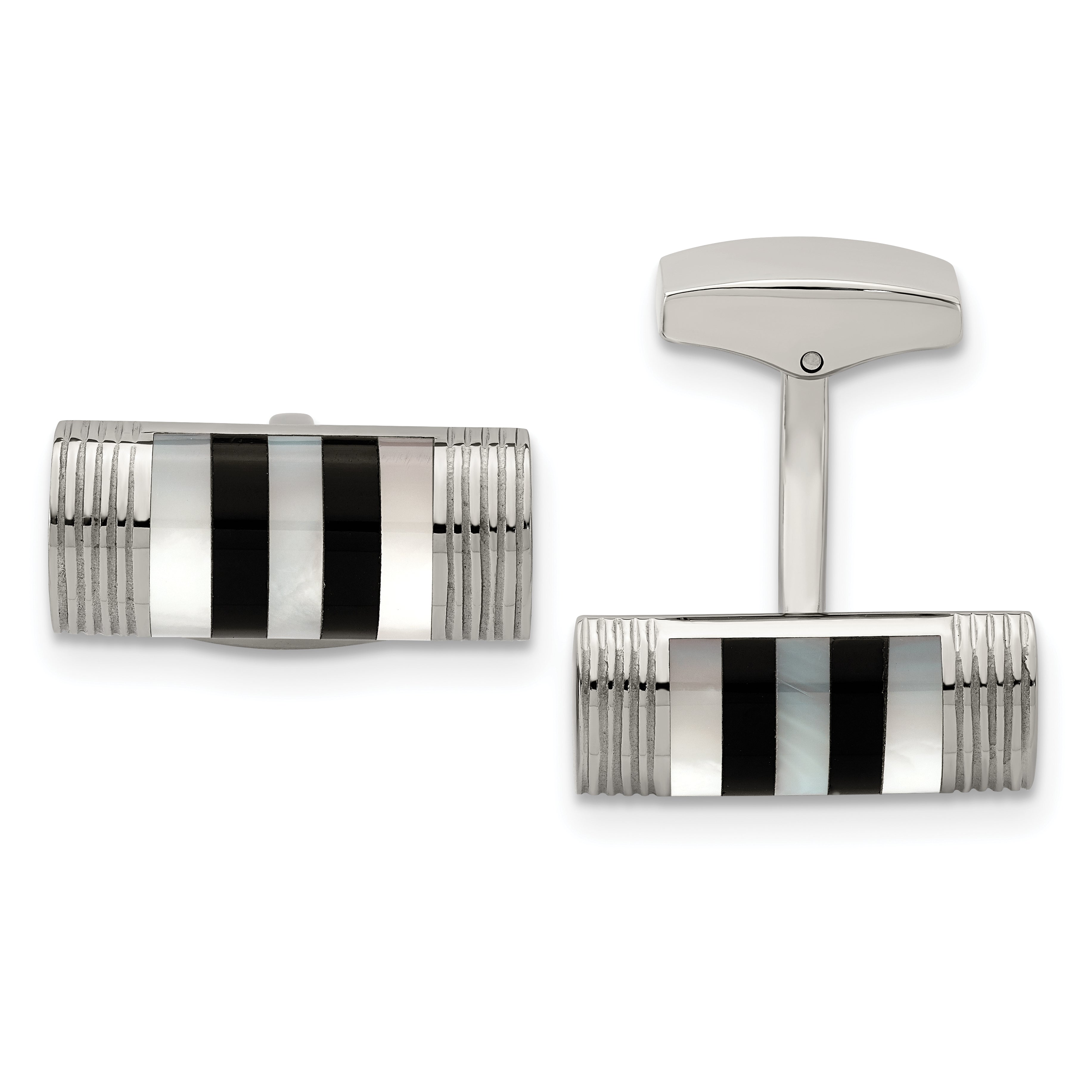 Chisel Stainless Steel Polished Mother of Pearl and Onyx Cufflinks