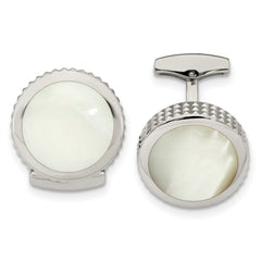 Chisel Stainless Steel Polished Studded Round Mother of Pearl Cufflinks