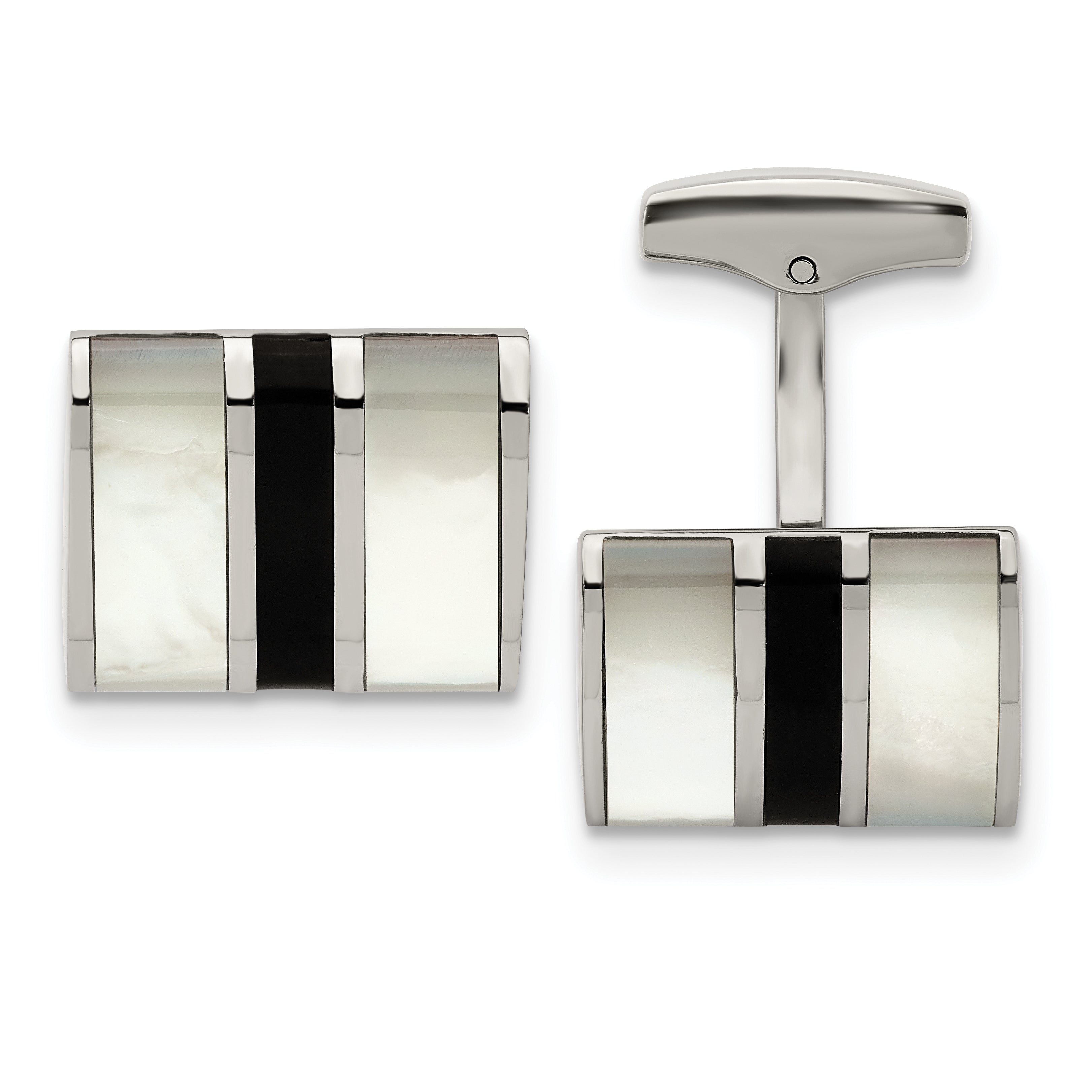 Chisel Stainless Steel Polished Mother Of Pearl and Black Onyx Cufflinks