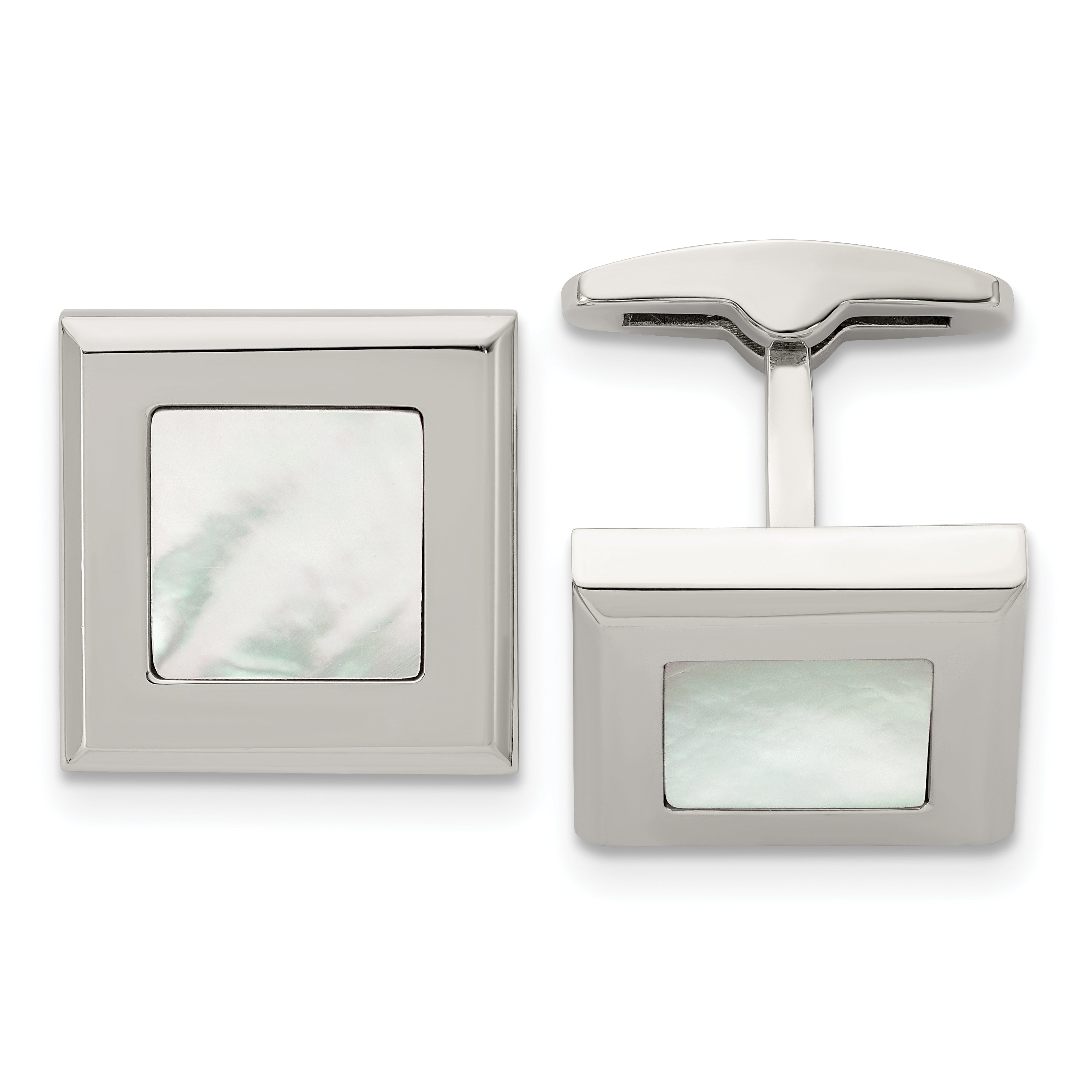 Chisel Stainless Steel Polished Mother of Pearl Square Cufflinks