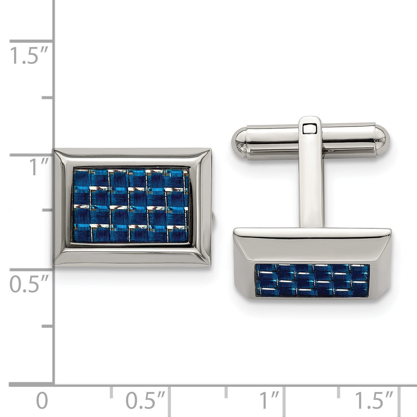 Stainless Steel Cufflinks with Blue Carbon Fiber Inlay Polished Finish Gift Ready